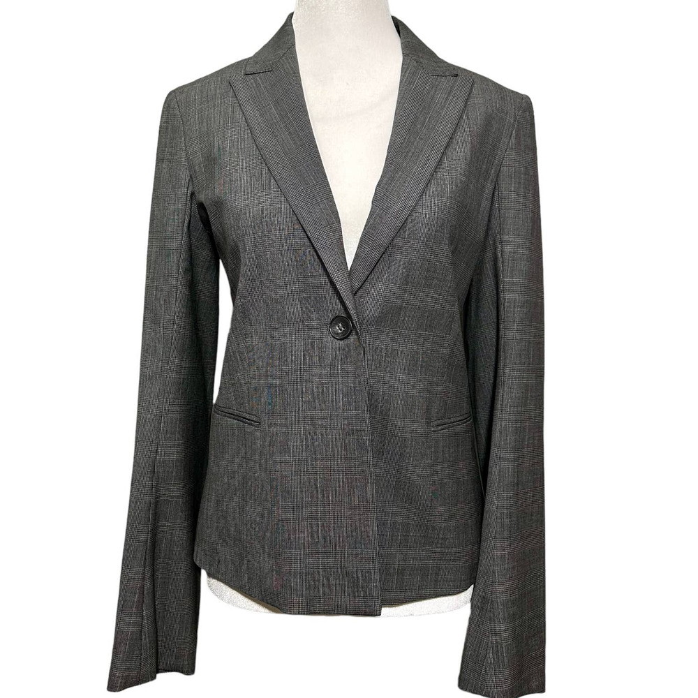 THEORY Andy Buckingham Gray Plaid Wool Blend Blazer Size 8